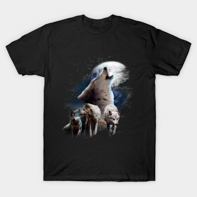 Space Wolves Cosmic Snow Wolf Howling At Moon T-Shirt by Random Galaxy